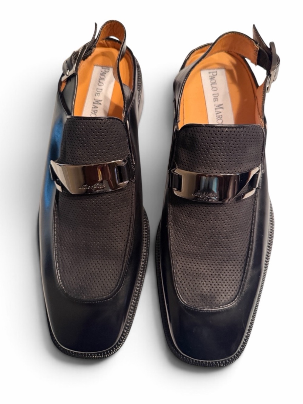 Paola De Marco Men’s Black Perforated Leather Slingback Loafers Shoes(Size 10M)